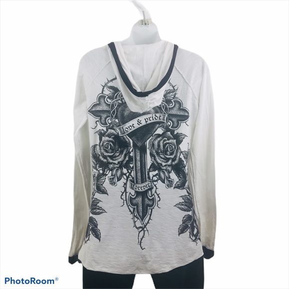 Sinful Affliction Graphic Embellished Cardigan Top Jacket Medium Biker - Picture 6 of 11